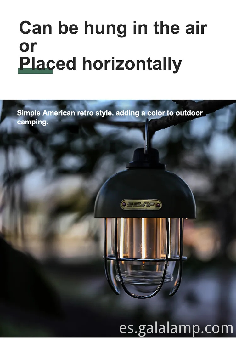 Luz de campamento solar LED retro con batería incorporada en 18650